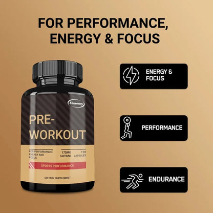 Pre-Workout Supplements - Helps with Energy, Endurance, Muscle Mass and Focus