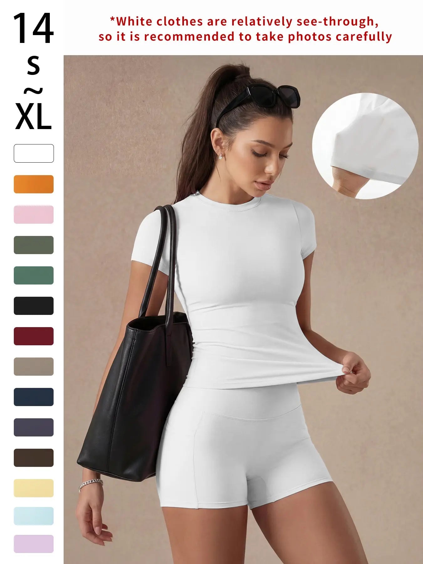 Women'S Solid Color Set, Basic Versatile T-Shirt Top, Fashion Multi-Purpose Slimming Hip-Lifting Gym Shorts, Yoga Fitness Gym, Multifunctional Sportswear