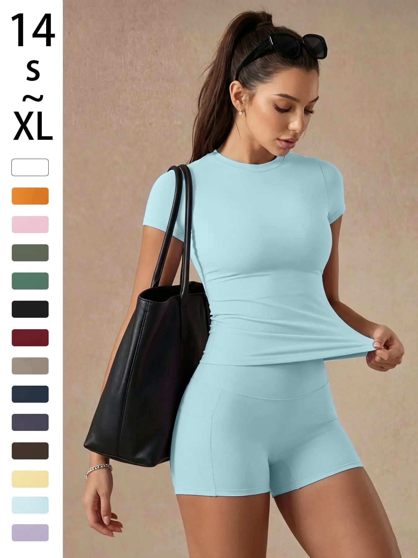 Women'S Solid Color Set, Basic Versatile T-Shirt Top, Fashion Multi-Purpose Slimming Hip-Lifting Gym Shorts, Yoga Fitness Gym, Multifunctional Sportswear