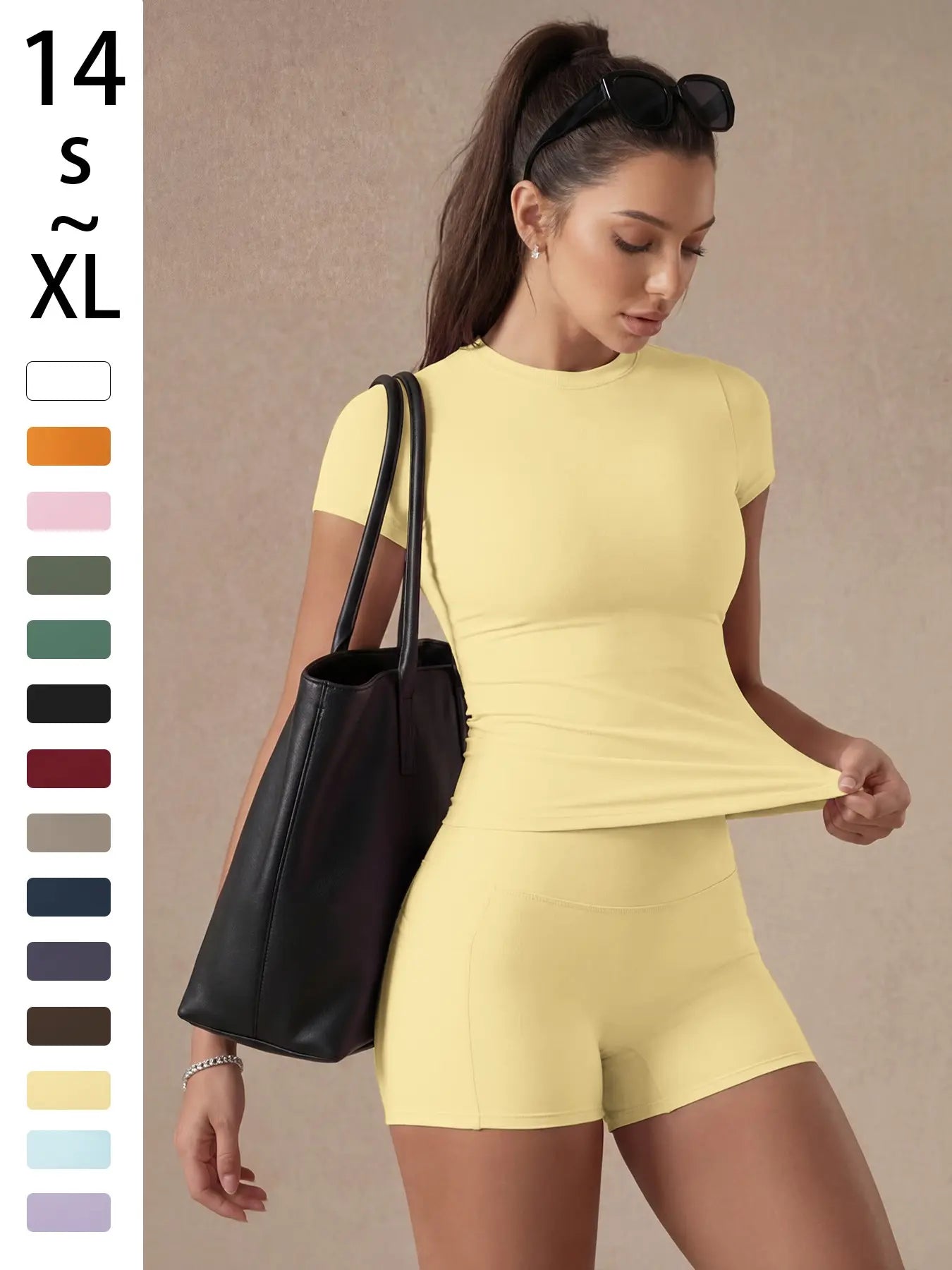 Women'S Solid Color Set, Basic Versatile T-Shirt Top, Fashion Multi-Purpose Slimming Hip-Lifting Gym Shorts, Yoga Fitness Gym, Multifunctional Sportswear