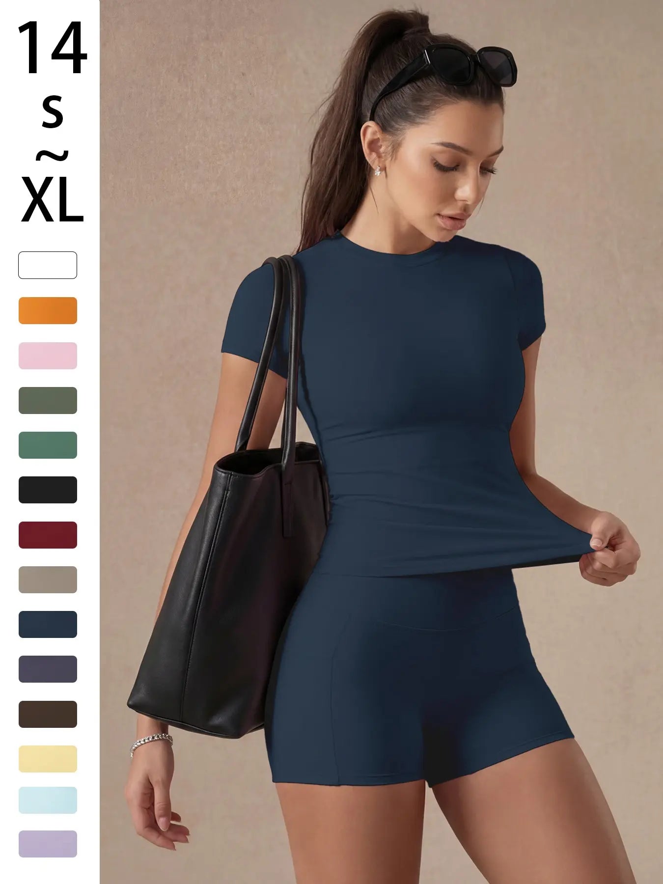 Women'S Solid Color Set, Basic Versatile T-Shirt Top, Fashion Multi-Purpose Slimming Hip-Lifting Gym Shorts, Yoga Fitness Gym, Multifunctional Sportswear