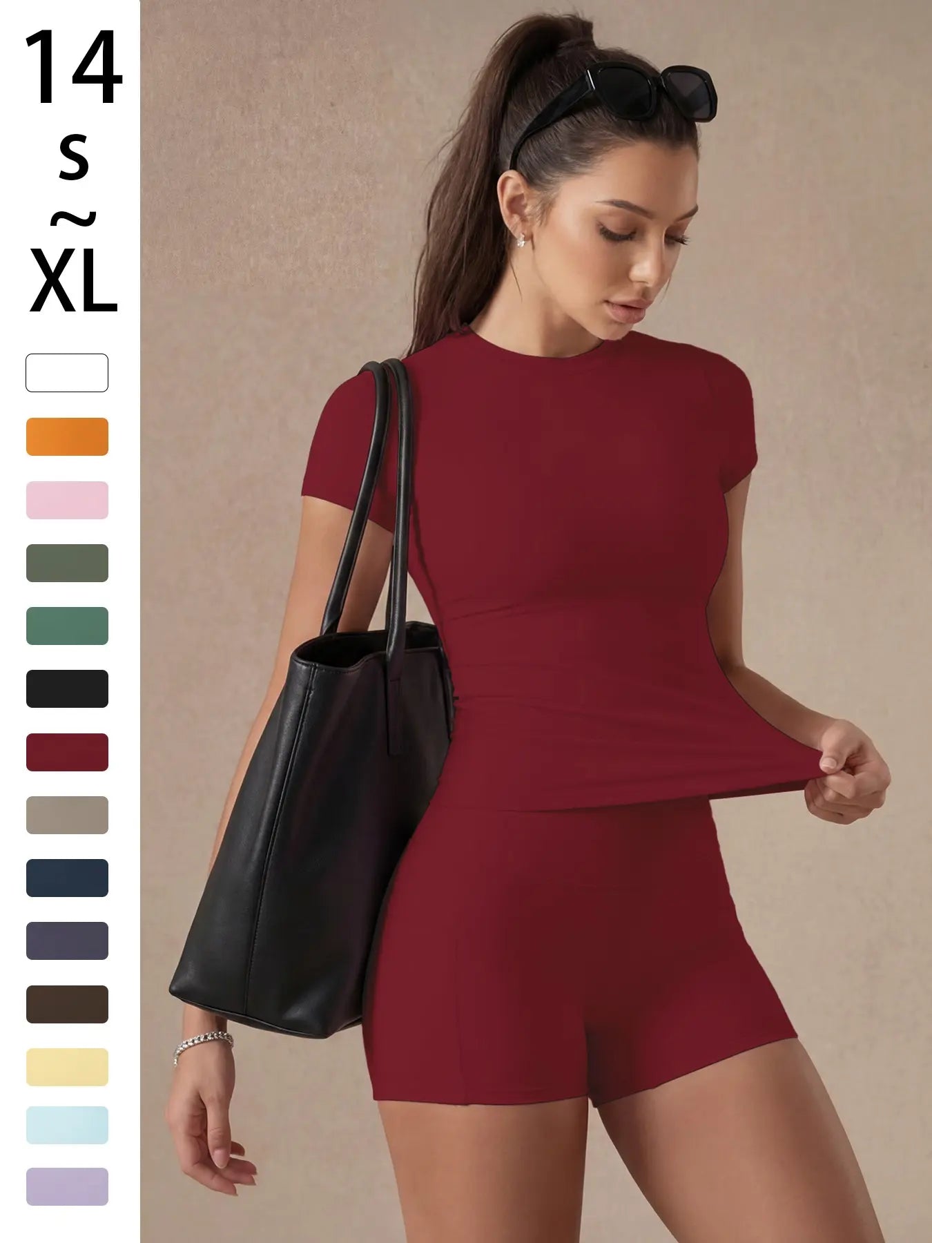 Women'S Solid Color Set, Basic Versatile T-Shirt Top, Fashion Multi-Purpose Slimming Hip-Lifting Gym Shorts, Yoga Fitness Gym, Multifunctional Sportswear