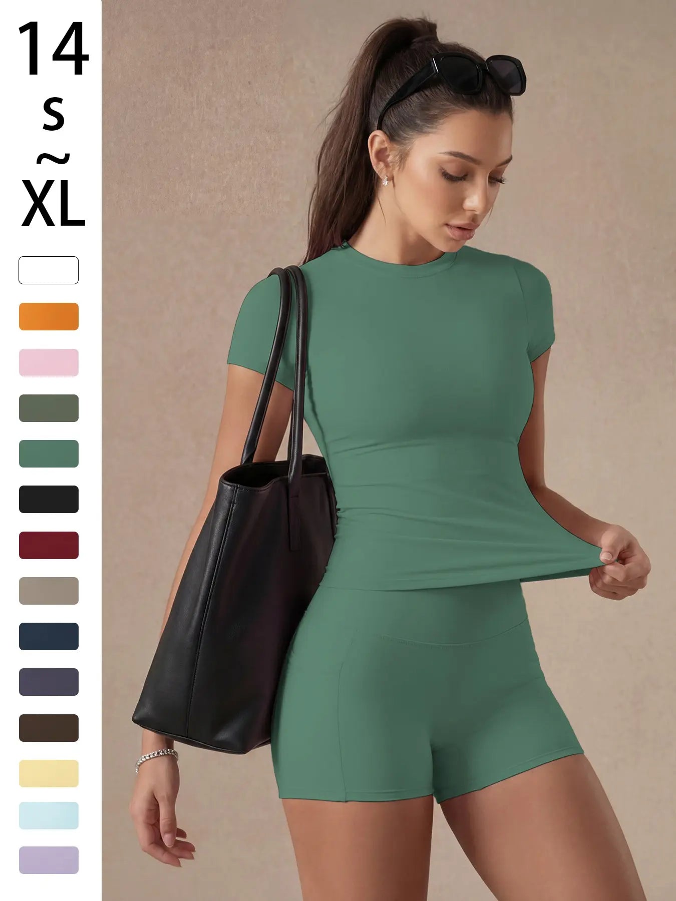 Women'S Solid Color Set, Basic Versatile T-Shirt Top, Fashion Multi-Purpose Slimming Hip-Lifting Gym Shorts, Yoga Fitness Gym, Multifunctional Sportswear